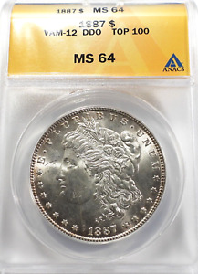 1887 Morgan Silver Dollar VAM-12 DDO Top 100 ANACS MS 64 Condition KM#110  (567)