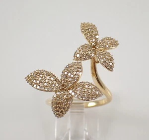 14K Yellow Gold Diamond Cluster Flower Bypass Ring Unique Floral Design - Picture 1 of 7