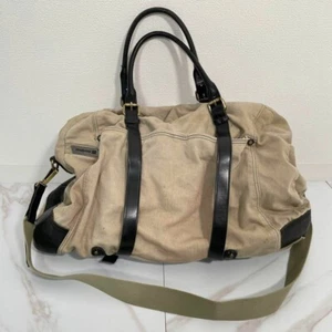 DIESEL Boston Bag Syoulder Bag Hand Bag 2way Damage Processing Canvas Beige USED - Picture 1 of 9