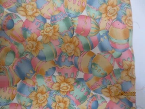 4 yds 24" x 44" Vintage Unmarked Cotton Fabric Easter Eggs & Daffodils pastels  - Picture 1 of 4