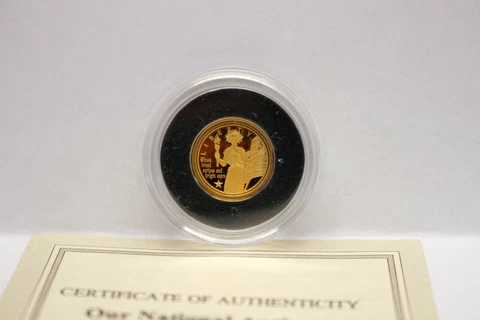 1/2 Gram 14K (.585) Solid Gold Proof National Anthem Coin STRIPES & STARS .05g Cover