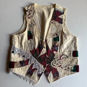 Vintage Patchwork Lace Appliqué Vest | Handmade Cottagecore | One of a Kind - Picture 1 of 6