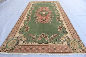 Tappeto medaglione 5x9 afgano vintage - tappeto rosa turco verde beige - tappeto lana fatto a mano - Foto 1 di 16