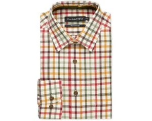 Double Two Men's Classic Fit Long Sleeve Pure Cotton Check Shirt 18.5-23, Gold - Picture 1 of 19