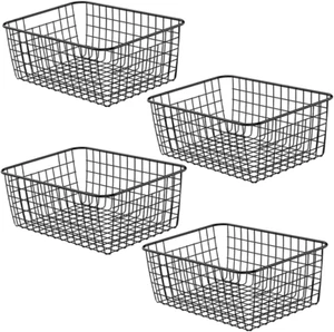 Metal Wire Basket Food Storage Organizer with Wooden Handles for Organizing Kitc - Picture 1 of 4