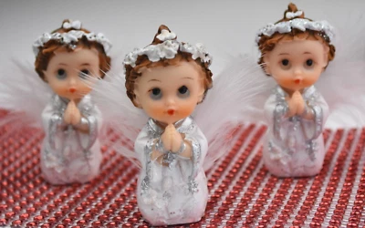 3 X ÁNGEL ANGELITO BAUTIZO COMUNIÓN BLANCA FIGURA RESINA QUERUBÍN ADORNO PASTEL Foto 1 de 4