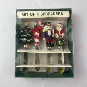 Vintage ARTMARK SET OF 4 Diff resin & STAINLESS STEEL CHRISTMAS SPREADERS Knives - Picture 1 of 5