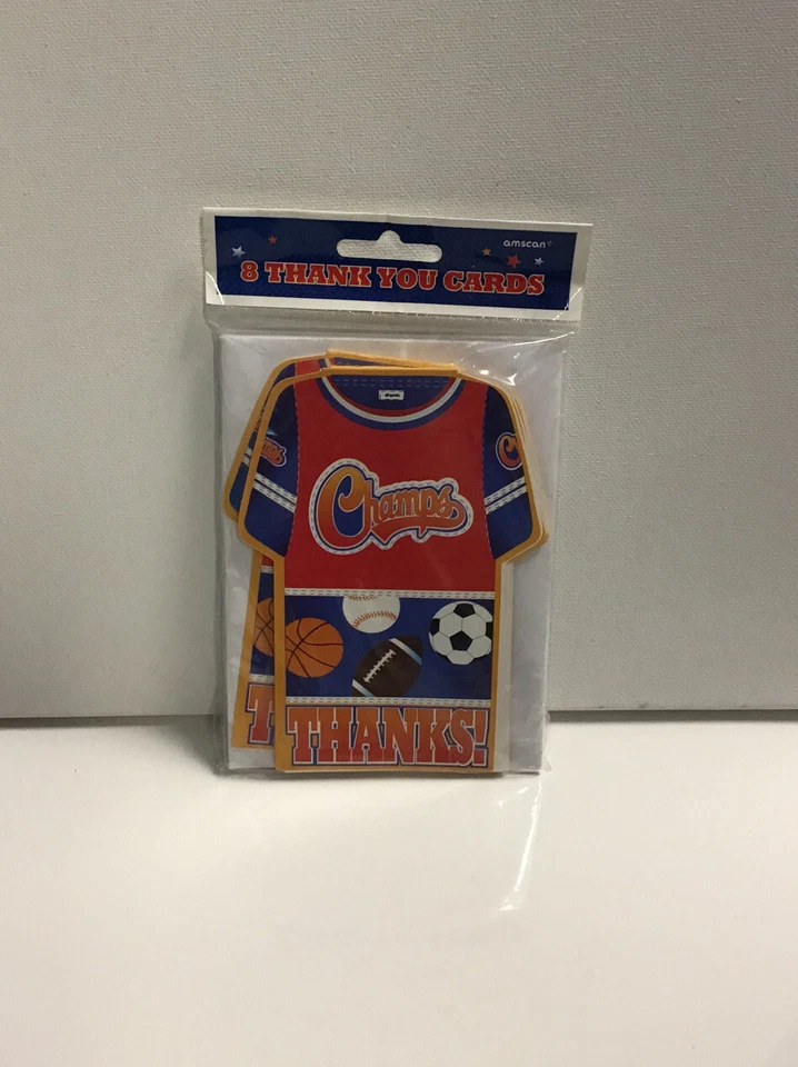 NEW Little Champs Sports Kids Birthday Party 8 Thank You Cards - Image 1 of 2