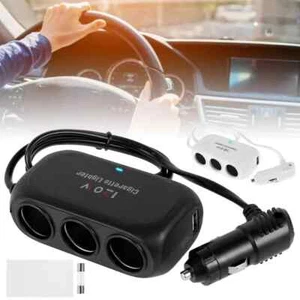 3 Socket Car Cigarette Lighter Splitter Dual USB LED Car Fast Charger 12V 24V - Picture 1 of 22