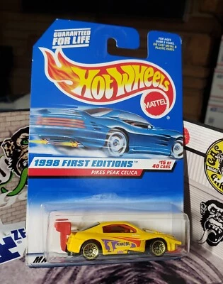 👓Hot Wheels 1998 #652 1ª Edición🗻PIKES PEAK Toyota Celica Amarillo⭐ORO ENCAJE Blanco Foto 1 de 4