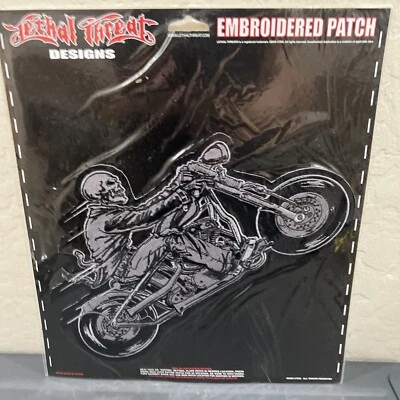 Novo Patch AMEAÇA LETAL Hell Rider REMENDO BORDADO 7x11 LT30100 Caveira Vintage - Imagem 1 de 4
