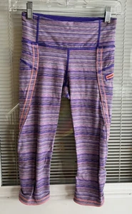 Lululemon Athletica Leggings Cropped Purple Pink Striped Sz 2 Barely Worn EUC - Picture 1 of 7