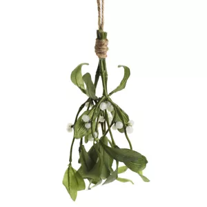 Set of 4 Artificial Green Silk Mistletoe 8" Sprigs with White Berries - Picture 1 of 3