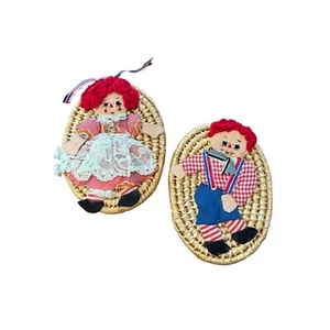 Bambole Raggedy Ann e Andy vintage arte popolare decorazione da parete fatte a mano - Foto 1 di 7