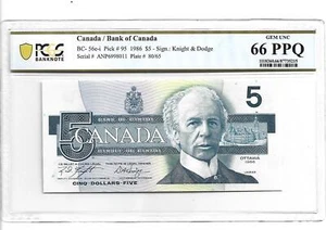 Canada/Bank of Canada Pick#95 1986 $5 SN:6998011  PCGS 66 PPQ - Picture 1 of 2