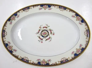 Rare HAVILAND LIMOGES Cobalt Blue Pink Gold Small Oval Platter "FONTAINEBLEU" - Picture 1 of 7