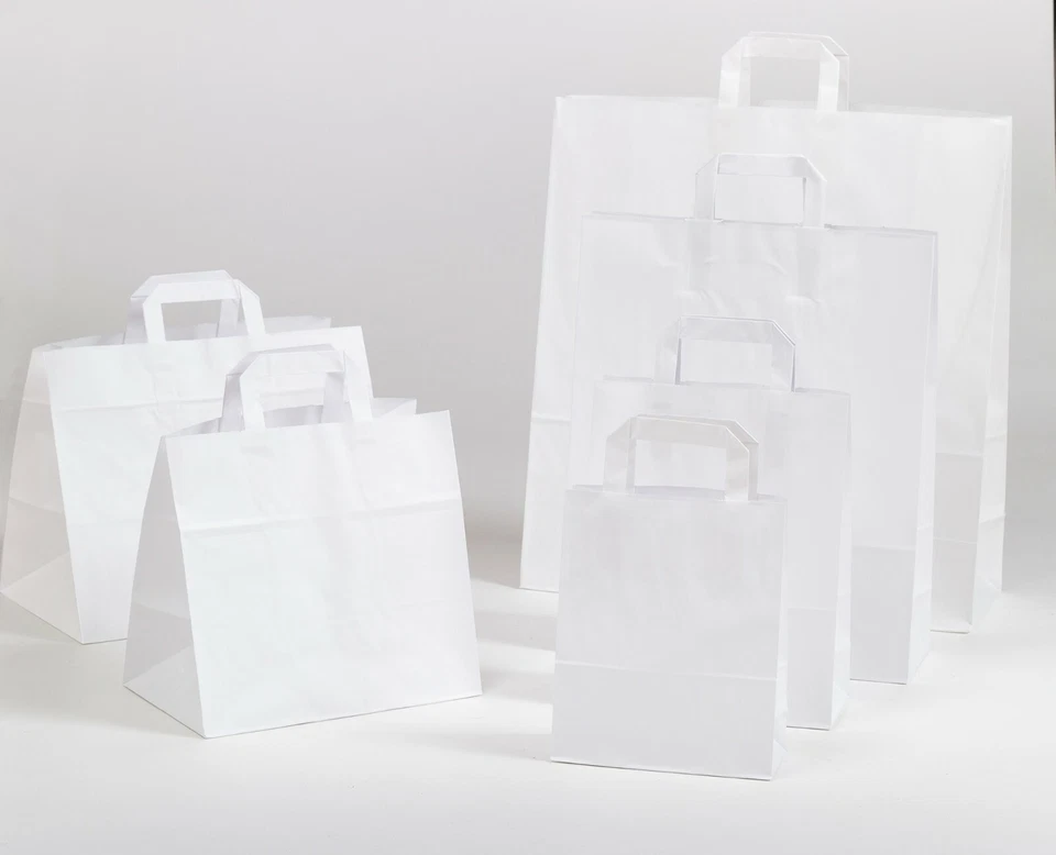 Papiertragetaschen weiß Flachhenkel Tüten Tragetaschen Papiertüten Bags - Bild 1 von 1