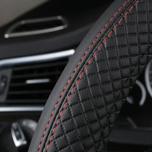 Black 38cm Car Steering Wheel Cover Leather Universal Anti-Slip Sport styling - Picture 1 of 6