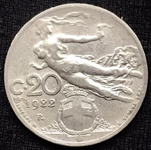 1922 R Italy ๐ฎ๐น 20 Centesimi Lady Liberty Coin Rome Mint - Picture 1 of 2
