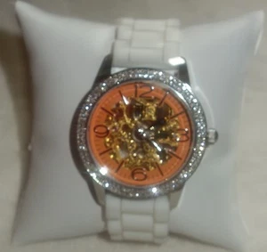 Reloj Randy Jackson Esqueleto Dial Correa Silicona Blanco Naranja Nuevo - Imagen 1 de 5