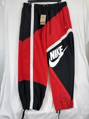 New Nike Sportswear Woven Pants XL Women Black Red Nylon Wind Pants Track NWT - Image 1 of 4