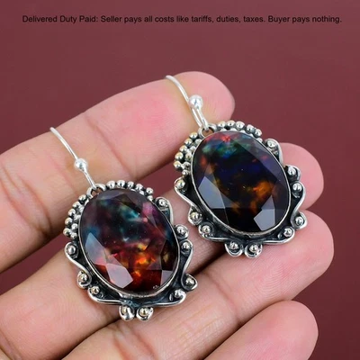 Серьги-подвески из стерлингового серебра 925 пробы с натуральным аммолитом для девочек - Изображение 1 из 4