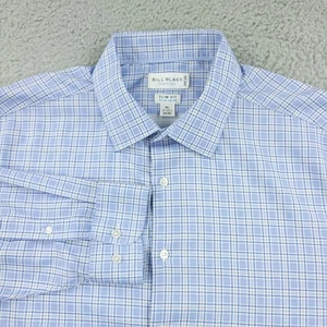 Bill Blass Shirt Mens XL Blue White Plaid Slim Fit Non Iron Long Sleeve Dress - Picture 1 of 14