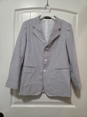 Claiborne Seersucker Nautical Stripe Blazer Sport Coat Tailored Boys 16 - Image 1 of 4