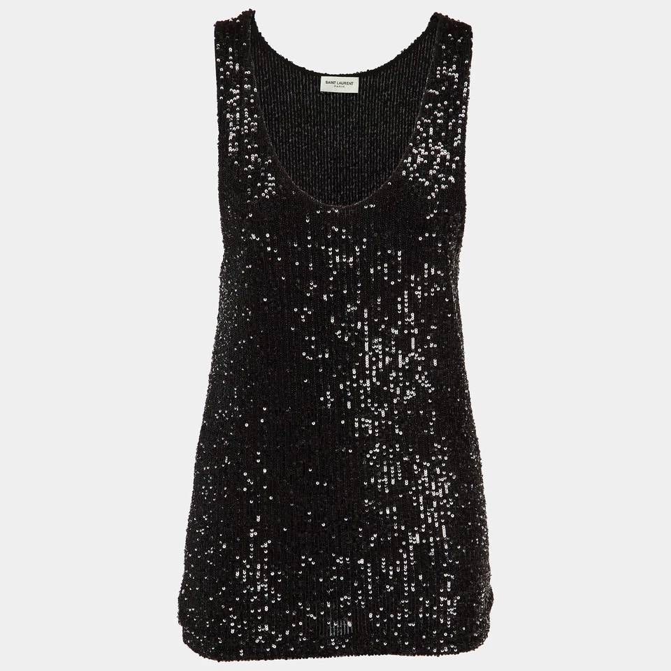 Saint Laurent Paris Black Sequinned Tank Top M - Image 1 of 4