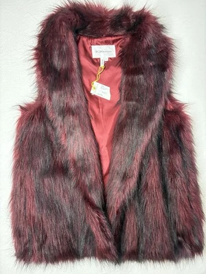BCBG New Faux Fur Red Sleeveless Vest Women’s S NWT - Image 1 of 4