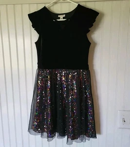 Colorful Planet Mädchen schwarz Samt Pailletten Urlaub Kleid Größe 10/12 - Bild 1 von 12