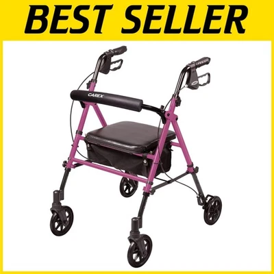 Pink Aluminum Rollator Walker - With Back Support - Image 1 of 4