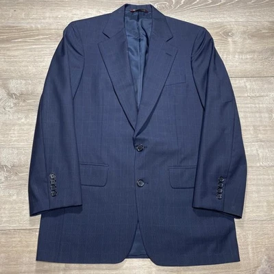 Vintage Samuelsohn Blazer Mens 37 Regular Navy Wool Windowpane Sport Coat 90s - Image 1 of 4