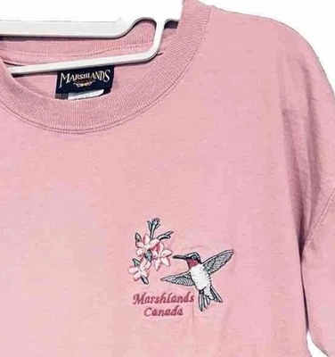 Camiseta Rosa Marismas Canadienses Colibrí Flores Bordado Med Foto 1 de 4
