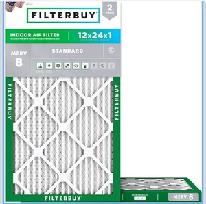 Filterbuy 12x24x1 Pleated Air Filters, Replacement for HVAC AC (MERV 8) 2 Pack - Picture 1 of 3