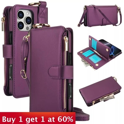 For iPhone 17 Air 17 16 15 14 Plus 13 12 11 Pro Max Leather  Wallet Phone case - Image 1 of 4