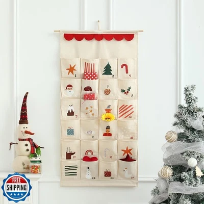 MONOBLANKS Fabric Christmas Advent Calendar with Pockets,Reusable Natural 24  - Image 1 of 4