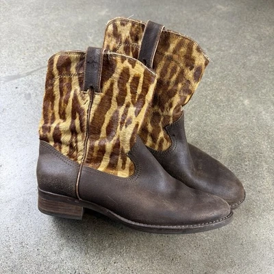 Ralph Lauren Hair-On-Hide Western Boots Women’s 5 Brown Animal Print Cowgirl - Image 1 of 4