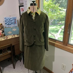 Vtg 70s Women’s Lined 3 Piece Suit Avocado Green Plush Velvet Handmade Size Med. - Picture 1 of 16