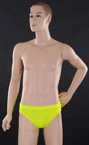 Men's Fluro Fluorescent Yellow UNLINED Nylon Elastane Spandex Swim Brief - Picture 1 of 10