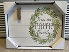 New Message Board - Wood Plaque W/ Hanger "Friends Faith Family" Clothes Pin