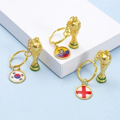 2022 Qatar World Cup Football Souvenirs Cup National Flag Alloy Keychain Keyring Cover
