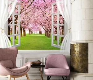 3D Window Cherry Forest ZHU6395 Wallpaper Wall Mural Removable Self-adhesive Zoe - Picture 1 of 5