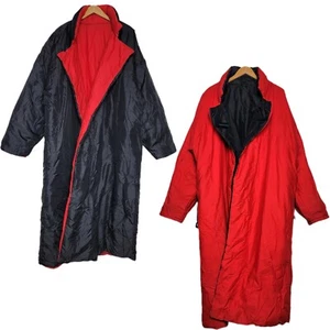 Vintage 80s Norma Kamali Sleeping Bag Puffer Coat Reversible OSFA Long Red Black - Picture 1 of 12