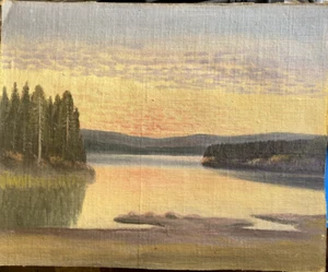 ::PINTURA AL ÓLEO PAISAJE AMBIENTE NOCTURNO SUECIA ABEDULES ANTIGUOS LAGO ORILLA SIN FIRMAR - Imagen 1 de 5