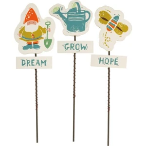 Primitive Wood Butterfly, Watering can, Gnome~Hope/Grow/Dream Garden Pick/Stake - Picture 1 of 1