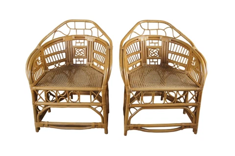 Brighton Pavilion Chinoiserie Caned Rattan Bamboo Bentwood Boho Arm Chairs Cover