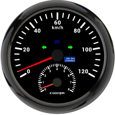 110MM Black GPS Speedometer 120km/h w/Tachometer 8000RPM Gauge for Boat Car ATV - Image 1 of 4