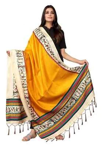 Women's Poly Khadi Silk Printed & Tassel Dupatta Turmeric Yellow - Picture 1 of 5