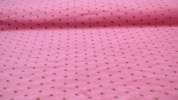 Rosa Samt bestickt mit Blumen rot - grün  Samtstoff bestickt Trachtenstoff rosa - Bild 1 von 3